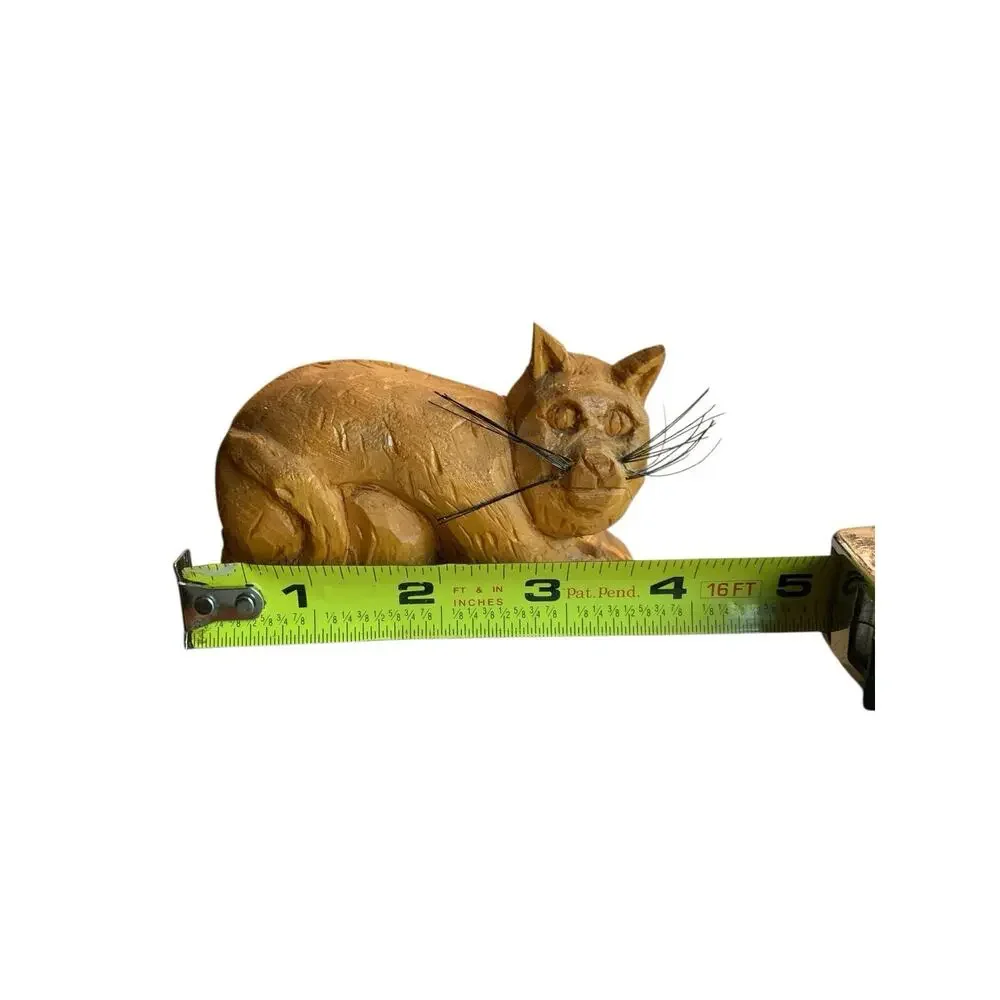 Folk Art Hand Carved Wood Cat Vintage Primitive Rustic Very Nice Signed Numbered